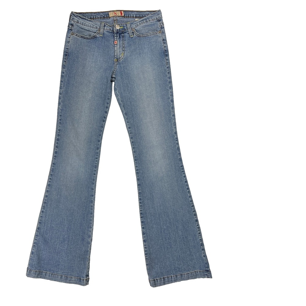 LVLX Vintage Y2K Low Rise Flare Medium Wash Denim Blue Jeans Sz 7 Made in USA